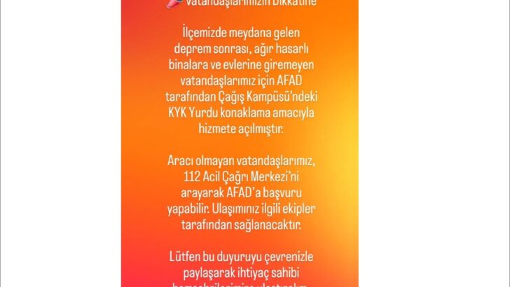 KYK Yurdu Depremzedelere