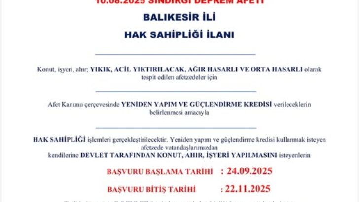 Hak Sahipliği Başvuruları Başladı